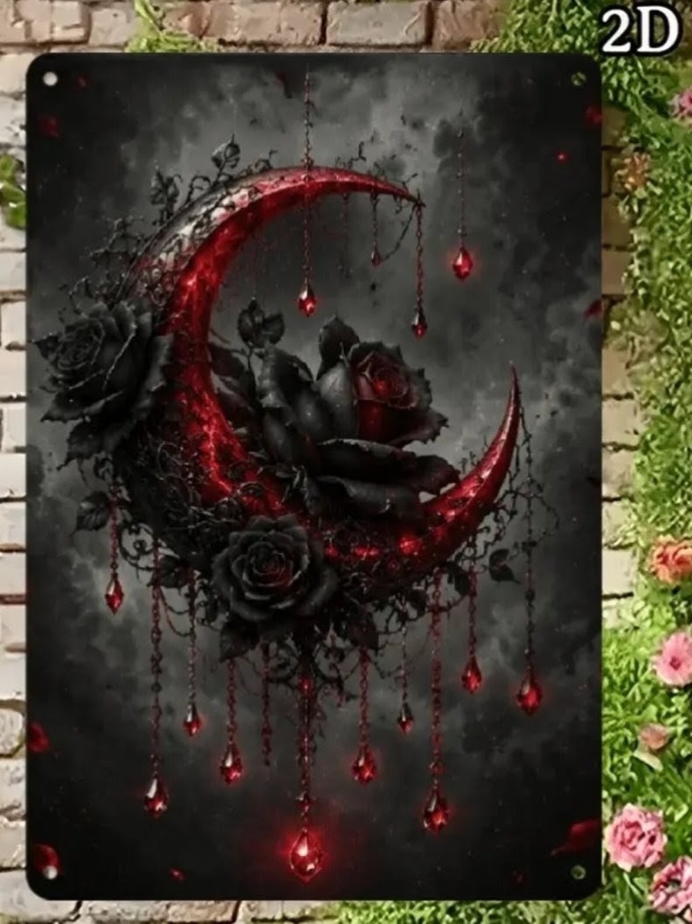 Gothic Crescent Moon Wall Art - Black & Red